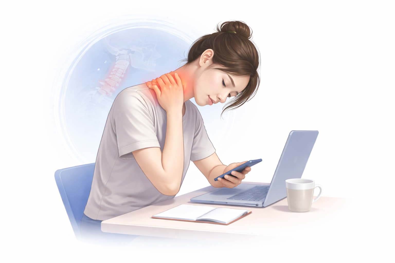 脖部疼痛的年轻女性